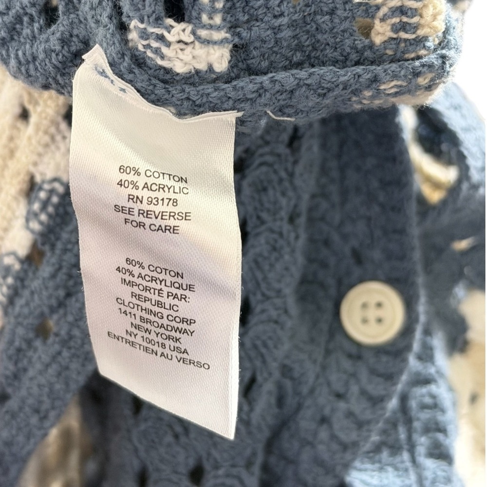 Truth by Republic Coastal Bohemian Blue Crochet Knit Button Up Shirt Mens Large - Picture 5 of 5